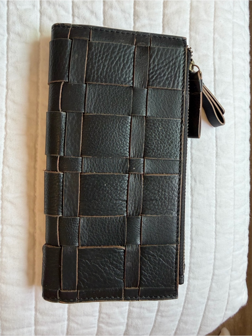 Women’s brown leather Woven Zip Wallet